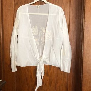 J. Jill Sheer Embroidered Front Tie Cardigan Cover Up Wrap